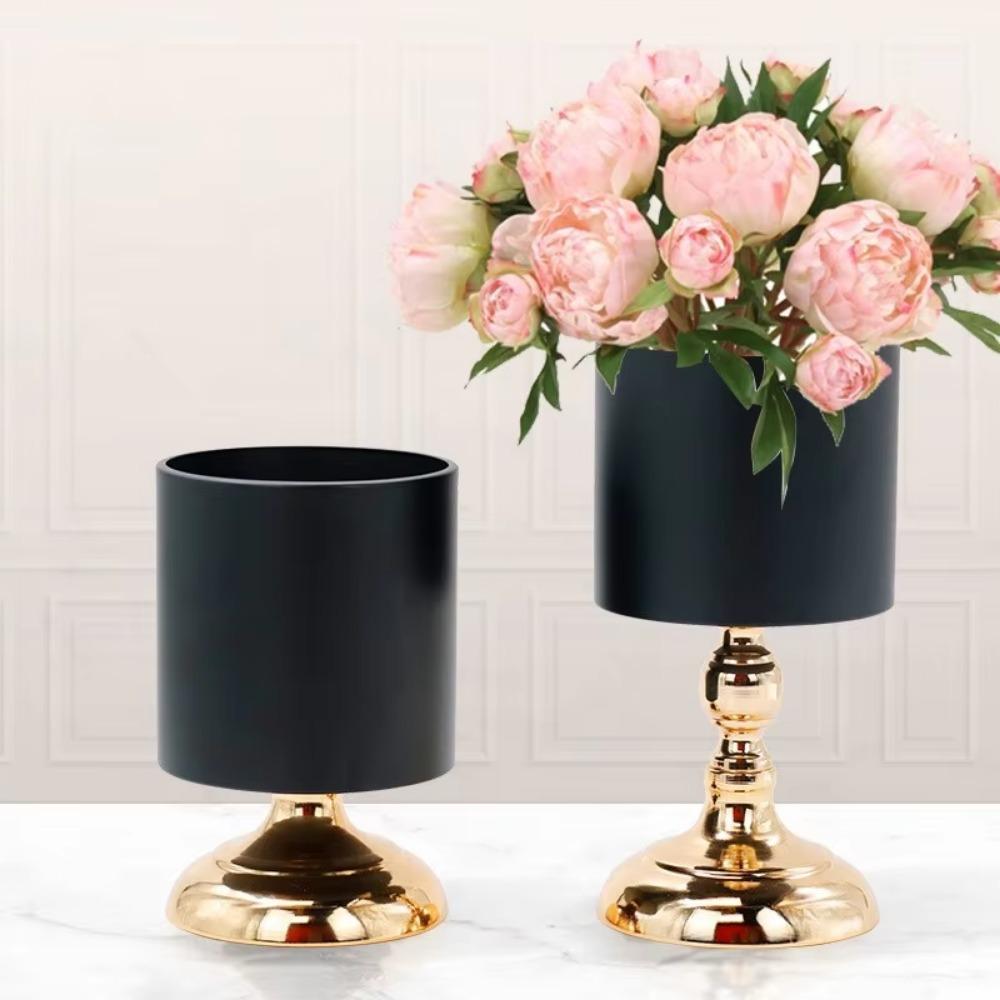 New Design Gold Black Cylinder Flower Vase Metal Flower Stand Table Centerpieces for Wedding Decoration
