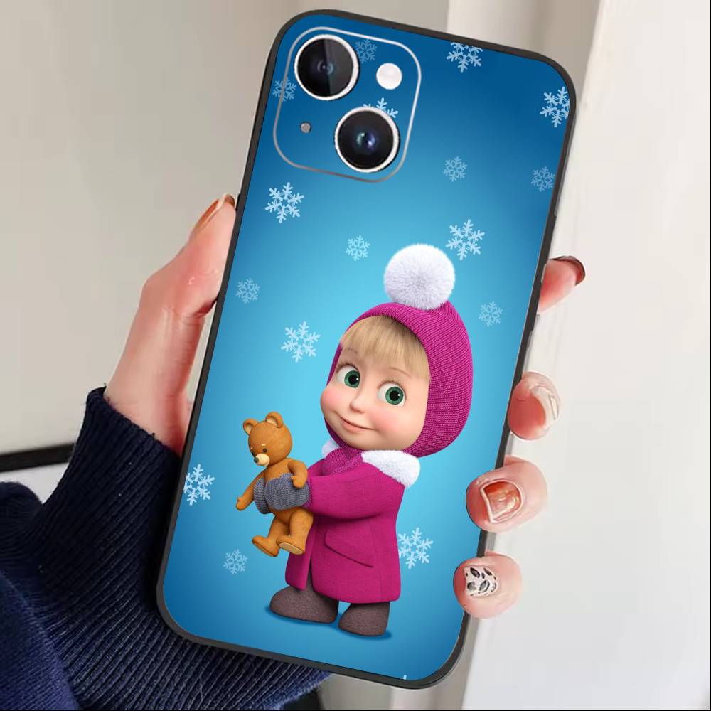 Cute M-Masha and Bears Phone Case For iPhone 16,15,14,13,12,17,Pro Max,Plus Silicone Black Case