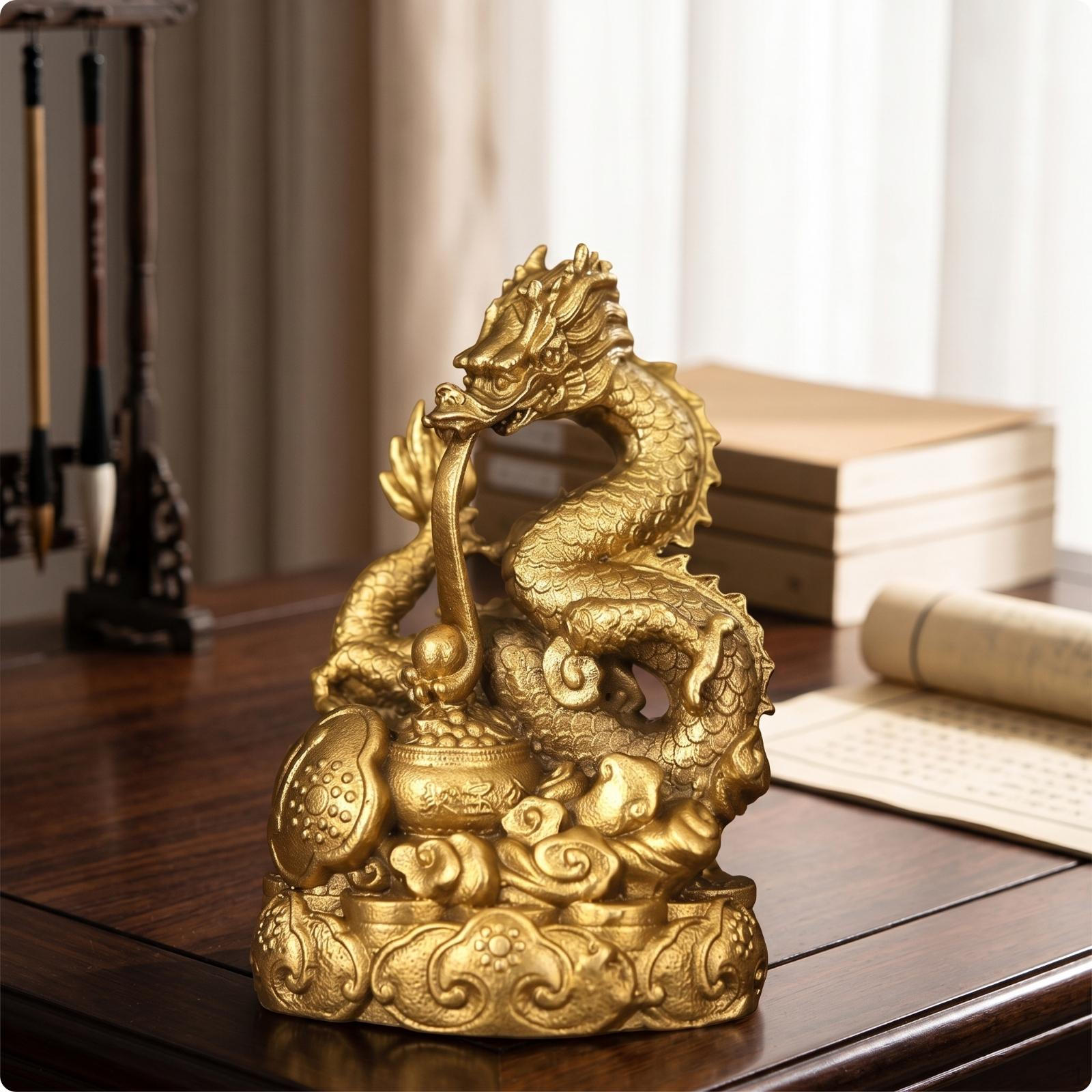 Brass animal Figurine Ornate Base Chinese Embossed Mist Pattern animalStatue 4 Inch