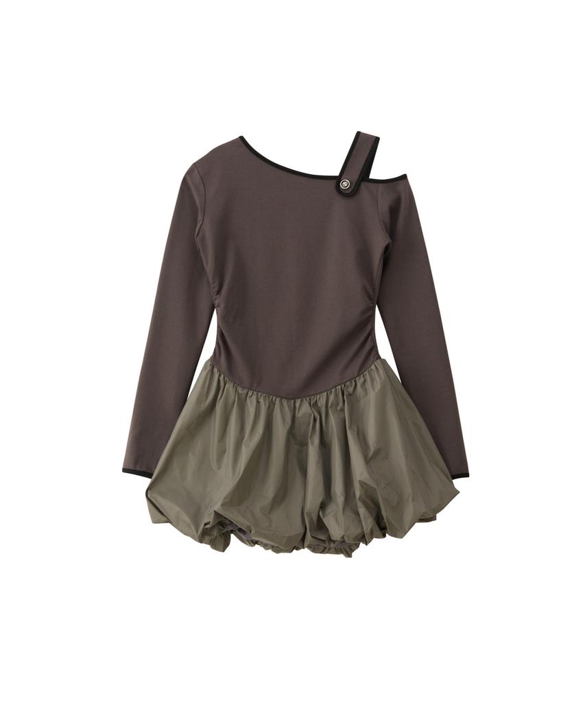 Salon De Yon Off Shoulder Ballet Core Mini Dress_ Gray
