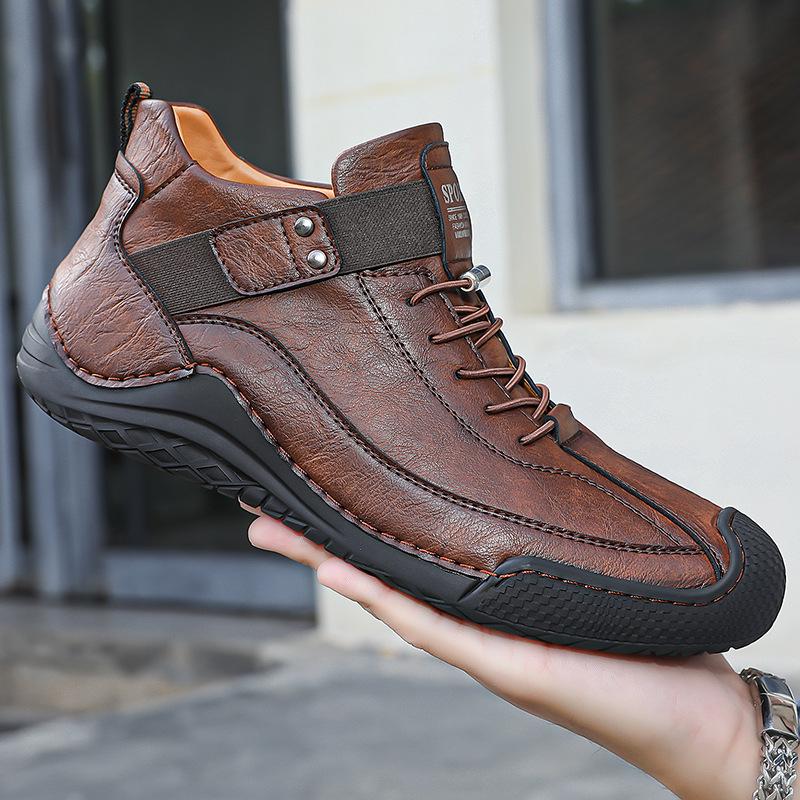Men's Genuine Leather Soft Sole Casual Shoes - Autumn/Winter Large Size, Handmade and Comfortable.