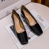 Fashion Thick Heel Square Head Patent Leather Single Shoes 2024 Spring Autumn Medium Heel Black High Heels Commuter Women's Shoes