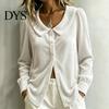 Button Down Shirts Fall Winter Women Velvet Shirt, Regular Fit Long Sleeve Office Work Top Top, Soft Solid Color Lapel Collar Blouse for Lady