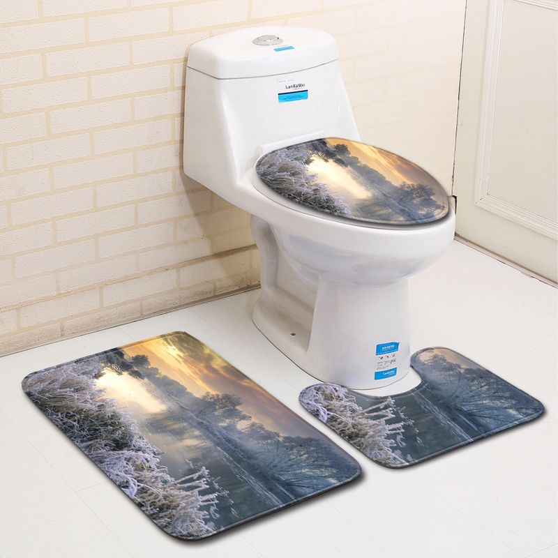 

3D Snow Bathroom Toilet Three-Piece Floor Mat Door Mat Bathroom Carpet three-piece set 45 * 75cm