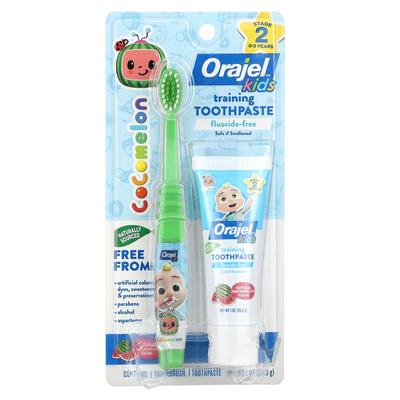 Cocomelon Training Toothpaste for Kids, Includes Toothbrush, Fluoride-Free, Ages 0-3, Watermelon, Set of 2, 1 Oz (28.3 G)