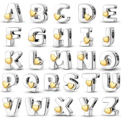 Love Heart 26 English Letters Series Beads Fit Copper Original Bracelets Charms For Women Diy Birthday Jewelry Making Gift