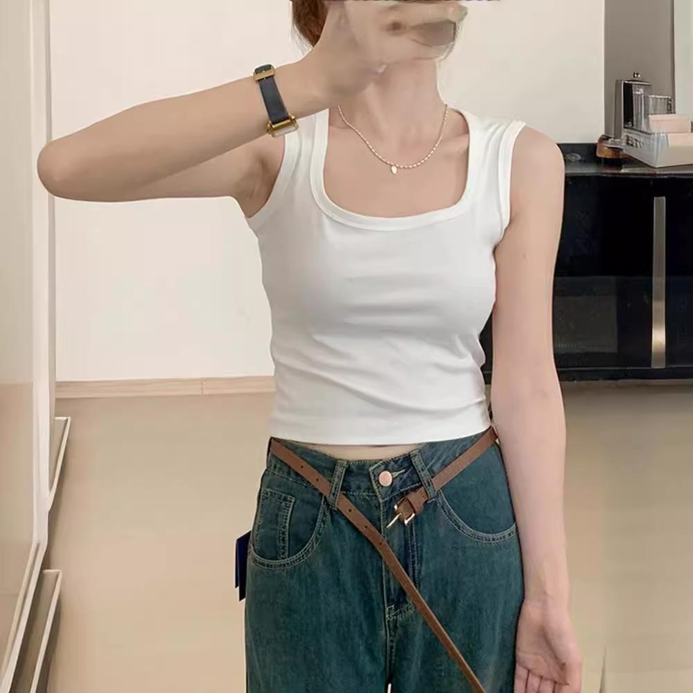 American pure cotton U-neck slim-fitting and thin Spice Girl suspender vest short sleeveless niche pure desire sexy top ins