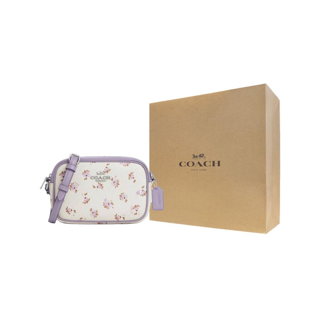 Coach Jamie 20 Floral Print Logo Coated Canvas Camera Bag Women Shoulder Bag Beige Purple CBA70-SVCAH