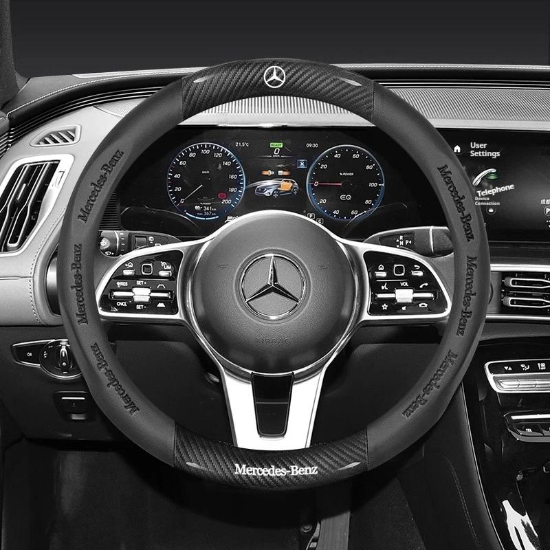 Horká Autolepka Protiskluzový Potah Volantu z Uhlíkových Vláken a Kůže Pro Mercedes-Benz Třídy A B C E S V R C43 CLA GLA GLB GLC