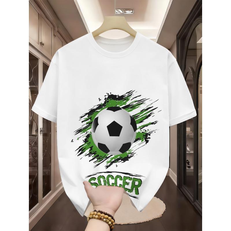 

Summer Cool Splatter Soccer Printed White Short-Sleeve T-Shirt, Casual And Versatile for Summer, Perfect for Soccer Fans And Casual Wear 4XL білий