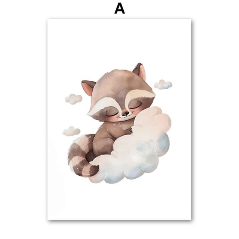Cute Fox Deer Owl Rabbit Bear Cloud Sleeping Nursery Wall Art Canvas Painting Nordic Posters Prints Pictures Baby Boy Room Decor