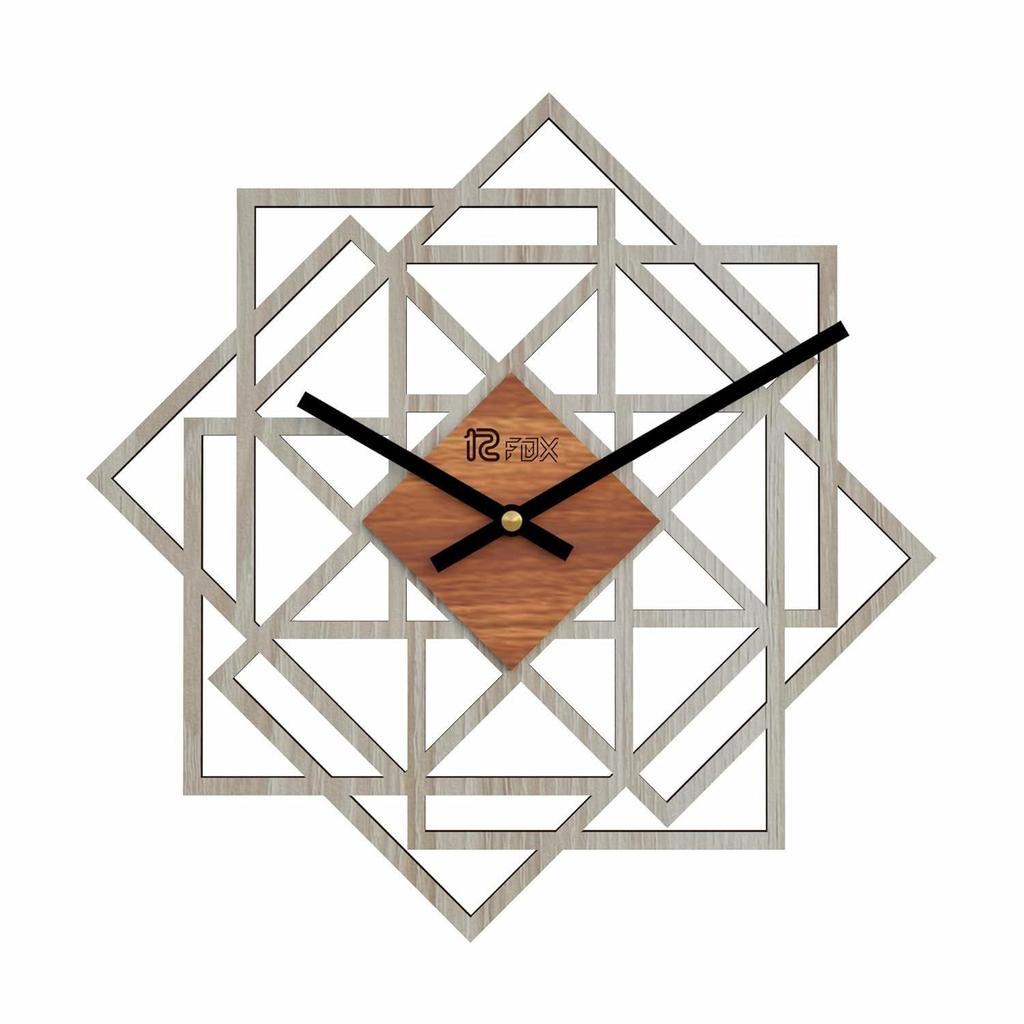 Geometrical Design 12 Inch Handcrafted Stylish Elegant Analog Wooden Wall Clock for Living Room Hall Bedroom Office Gifting White Beech Wood