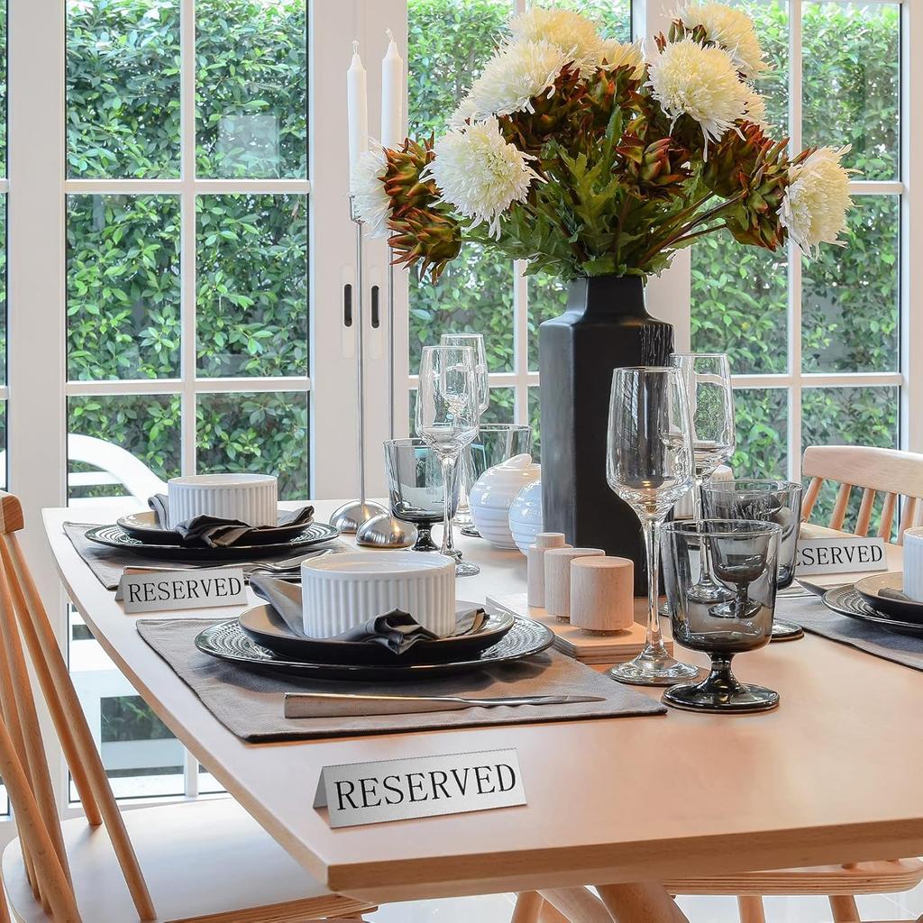 Peryiter 12 Pcs Table Top Reserved Sign Metal Reserved Table Tent Signs Double Sided Guest Reservation Seat Indicators for Wedding Restaurant Family