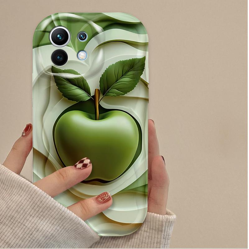 

Phone Case Green Apple Pattern For iPhone 17 16 16e 15 14 13 12 11 Pro Max Mini X XR XSMAX Air Plus 3D Wave Soft TPU Back Cover iPhone 11