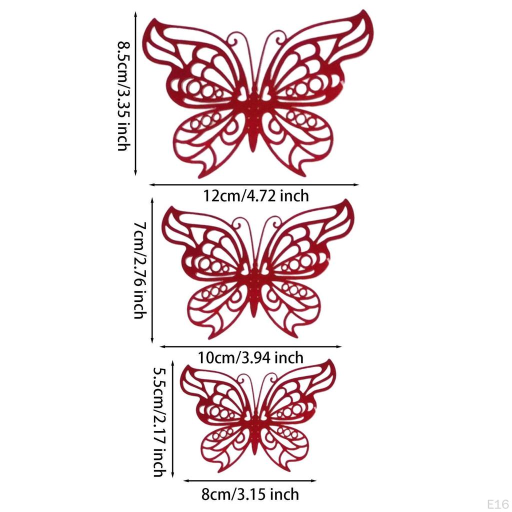 12 Count 3D Hollow Butterfly Wall Stickers for Event Decoration in Multiple Sizes