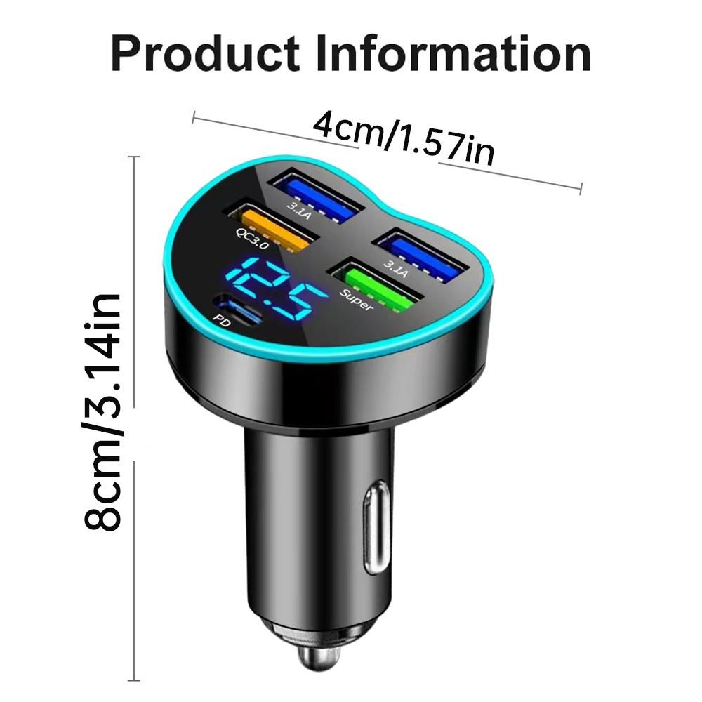 Încărcător auto 66W 5 porturi mai ușor cu încărcare rapidă PD QC3.0 USB tip C adaptor încărcător auto telefon