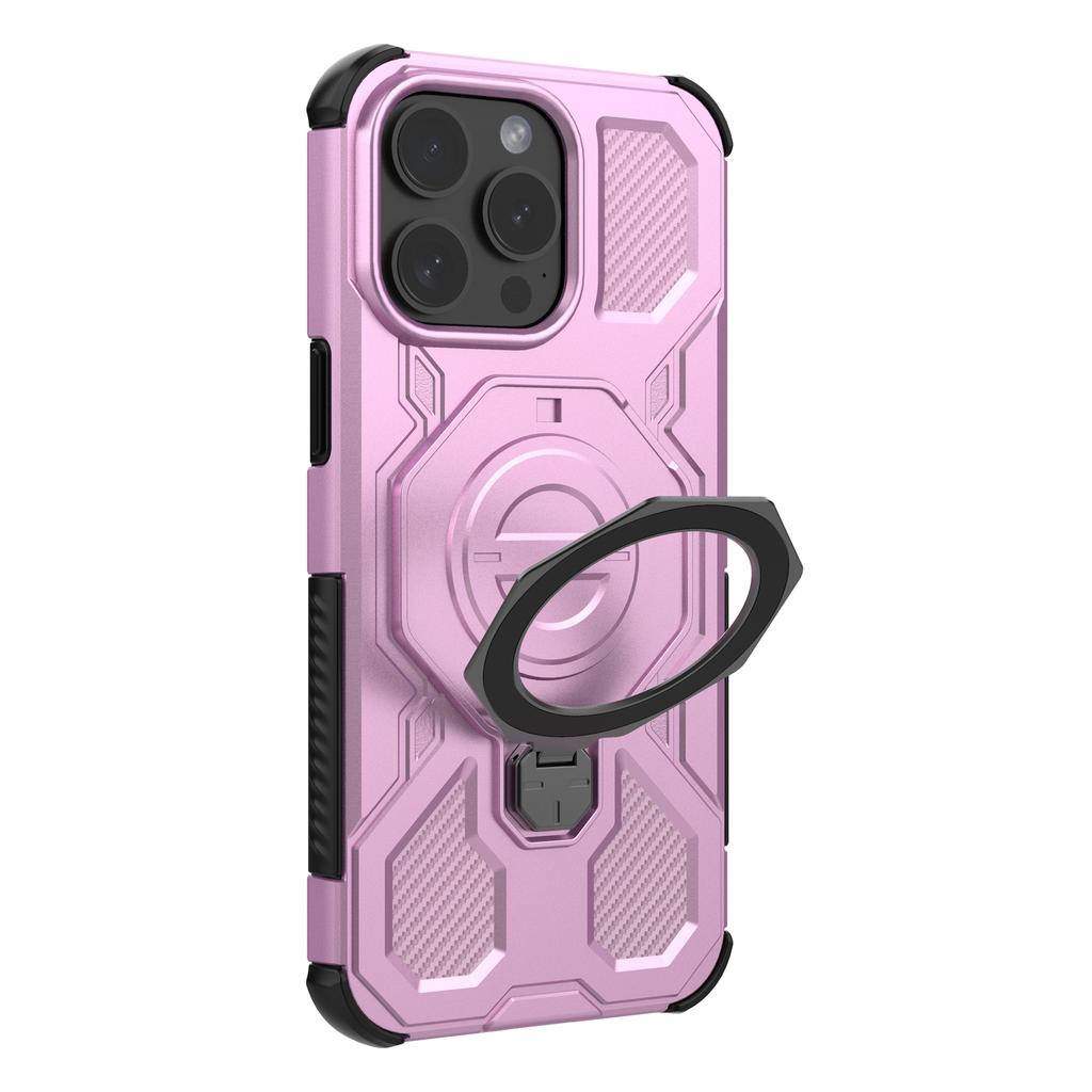 For iPhone 15 Pro Max Magnetic Case Rotating Metal Kickstand Shockproof PC+TPU Phone Back Cover