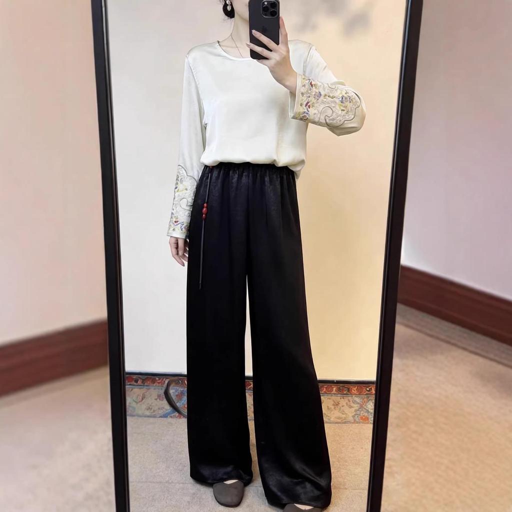 Ice-Cool Silk Satin Loose Pants for Women - Spring/Autumn 2026, Non-Wrinkling, Ideal for Middle-Aged and Young Women