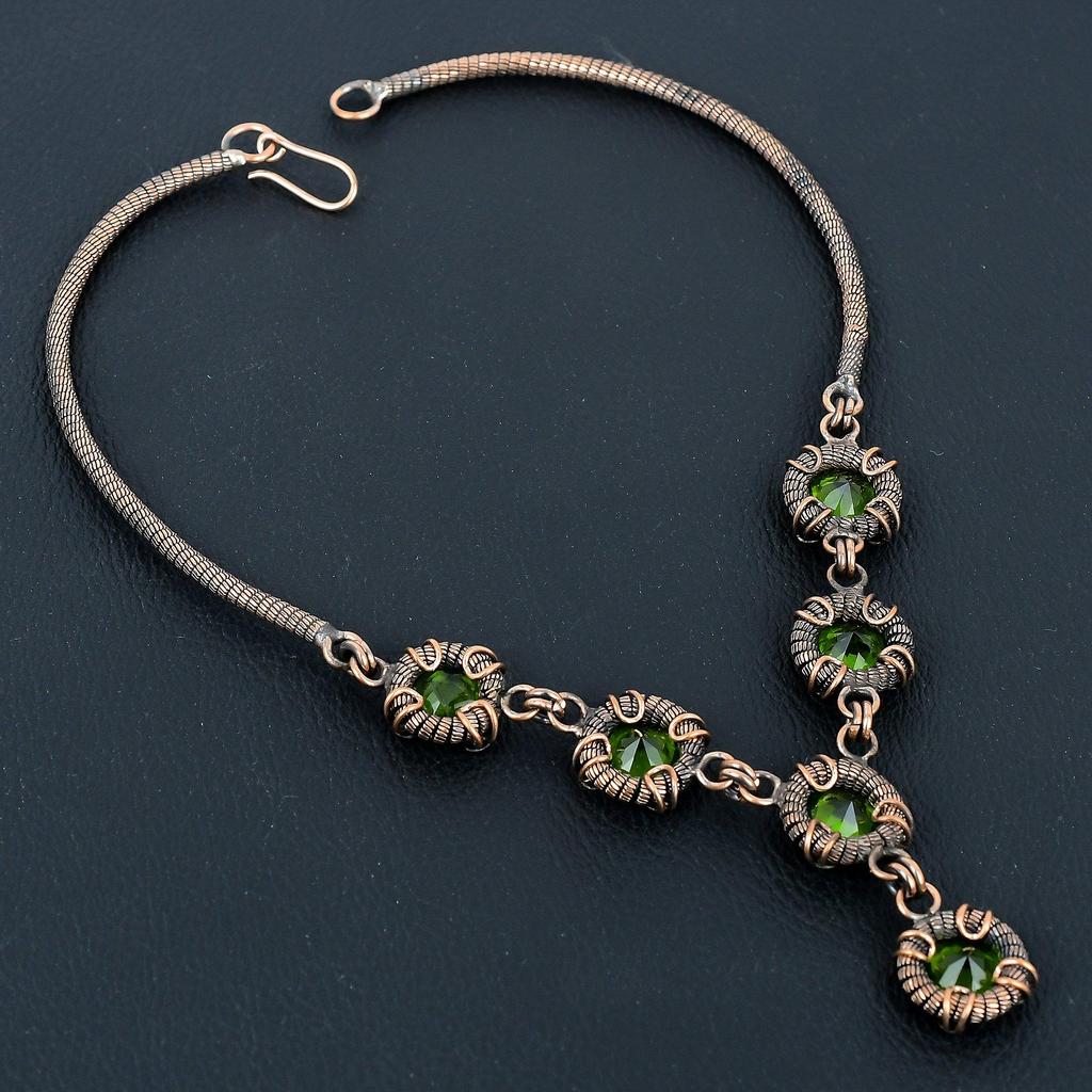 Peridot Handmade Gemstone Necklace, 999 Copper Wire Wrapped Necklace Antique Jewelry, For Engagement Gift