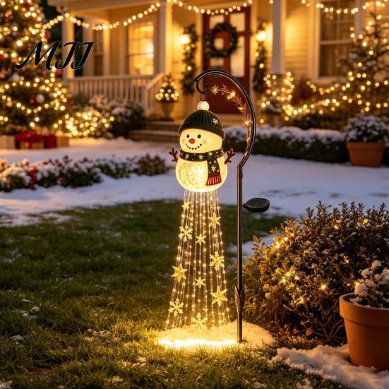 Easy Install Lawn Pathway Stakes Solar Powered Christmas Garden Light, Outdoor Metal Stake Festive Scene Decor Star Snowflake Waterfall String