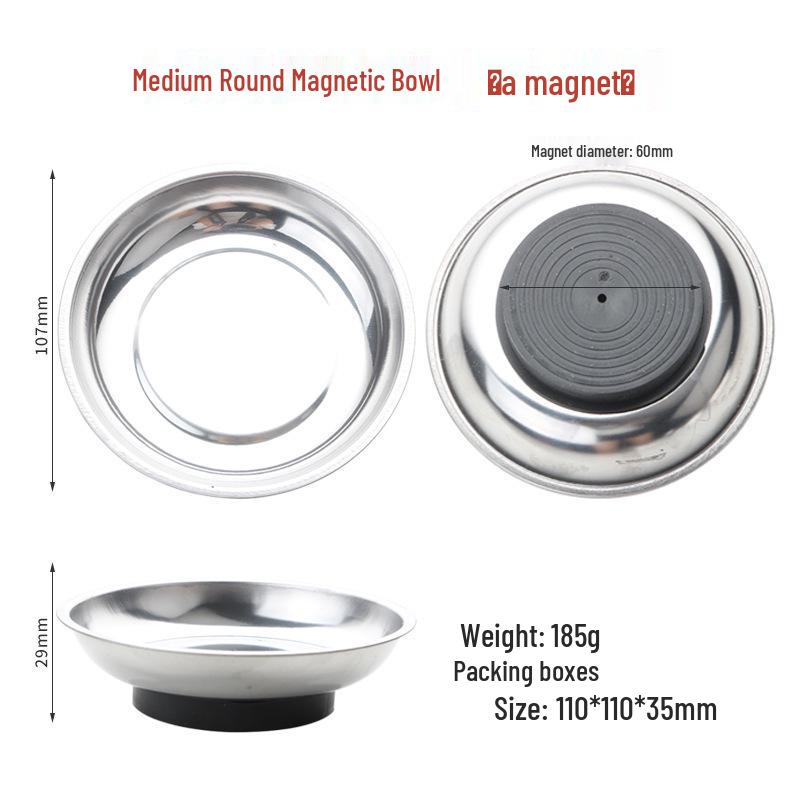 Magnetic Tool Bowl - Stainless Steel Parts Storage In 3, 4, or 6 Inch Sizes for Auto Repair