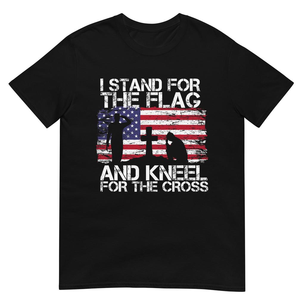 Unisex Shirt Cotton Oversize Large Size I Stand For The Flag And Kneel For The Cross US Flag T-Shirt
