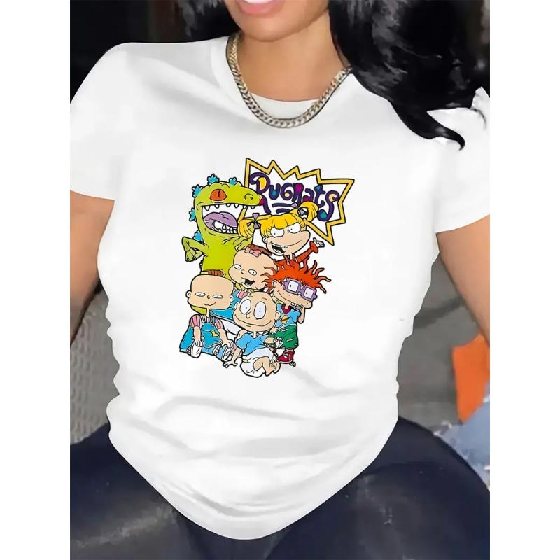 The women's cartoon graphic printed casual round-neck fashion daily wear is comfortable to wear.