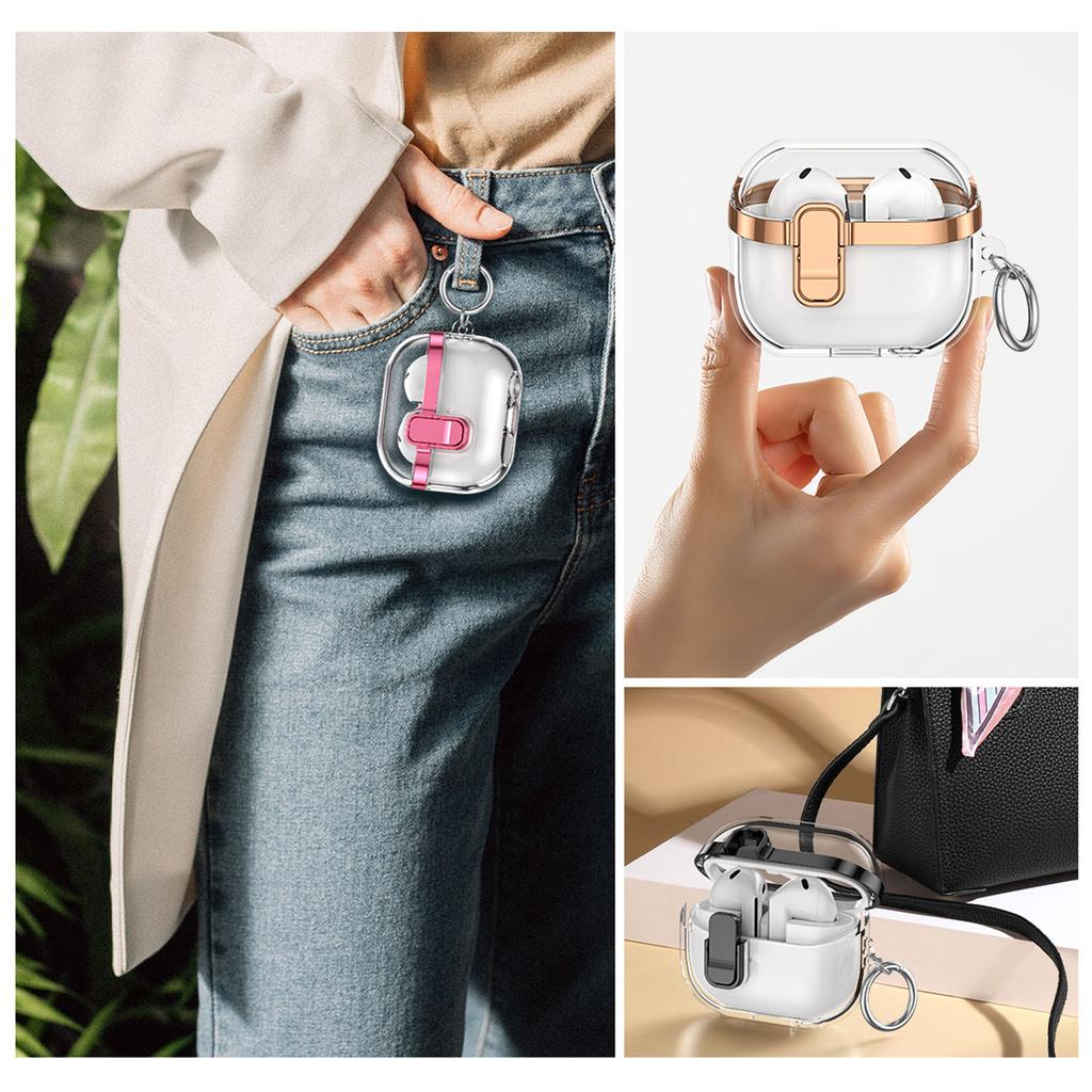 Transparente Hülle für Samsung Galaxy Buds3/Buds3 Pro Galvanisiertes TPU + PC Ohrhörer-Schutz mit Schloss-Schnalle