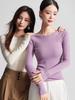 Machine Washable Women's Seamless 100% Pure Wool Round Neck Knit Sweater, 60 Count, 18 Gauge, Autumn Base Layer