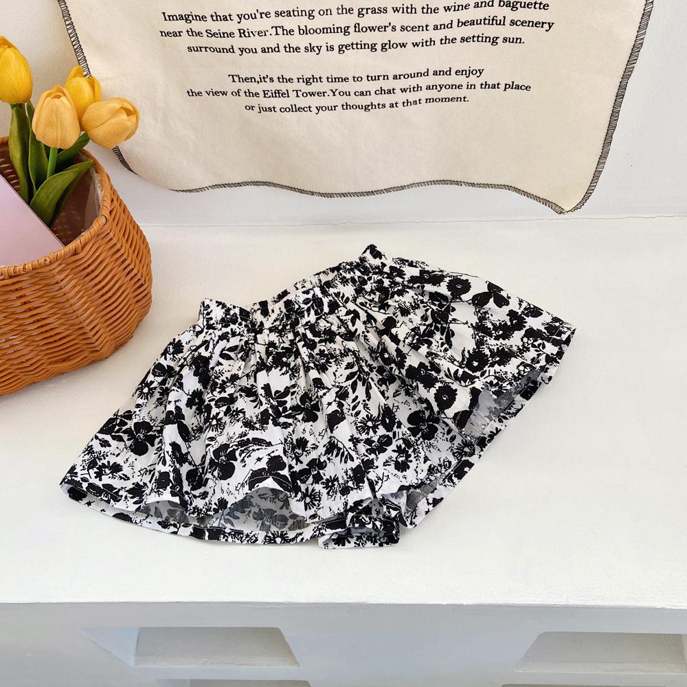 Summer Floral Print Shorts for Girls Pantskirt Kids Tutu Shorts Loose Leg Pants Girls Pleated Culotte Children Clothes