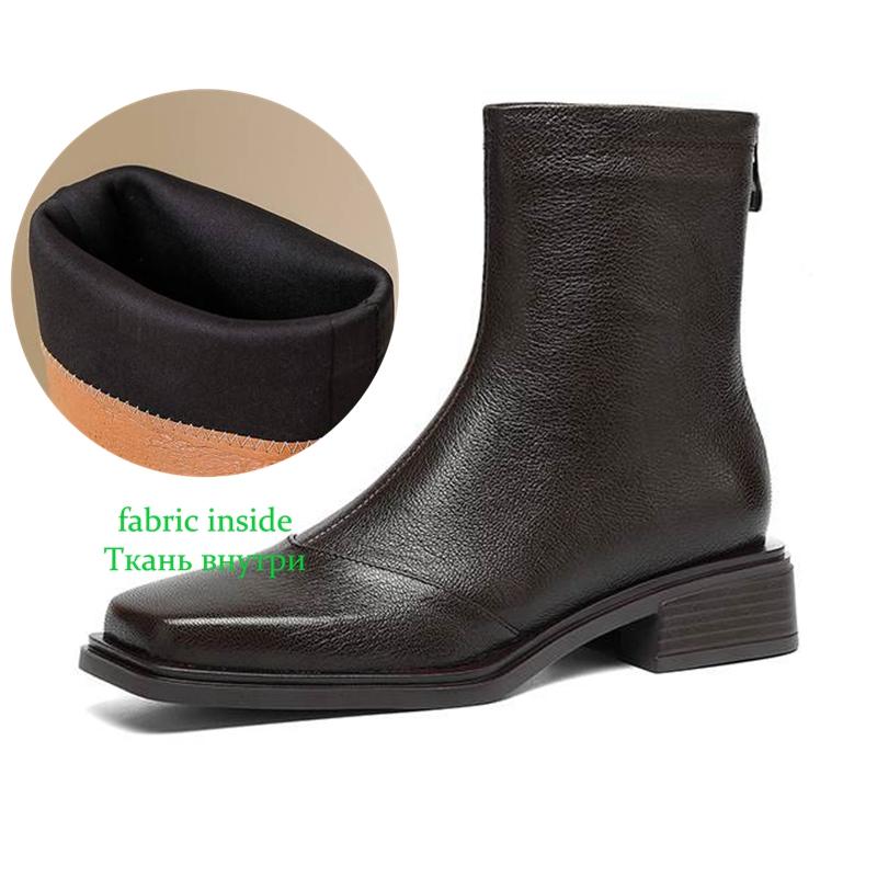 Krazing Pot Sheepskin Winter Square Toe Western Boots Med Heels Zipper Women Ankle Boots