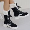 Women Winter Platform Faux Fur Ankle Boots Women Mid-Calf Lace-Up Thicken Plush  Warm Snow Boots Thickened Cotton Women Shoes