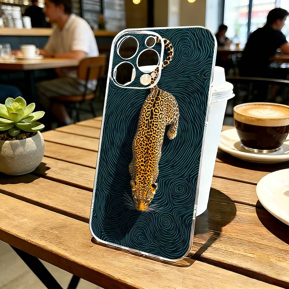 Artistic Leopard Phone Case Transparent Silicone Soft For iPhone 17 16 15 14 13 12 11 Mini Pro Max Plus