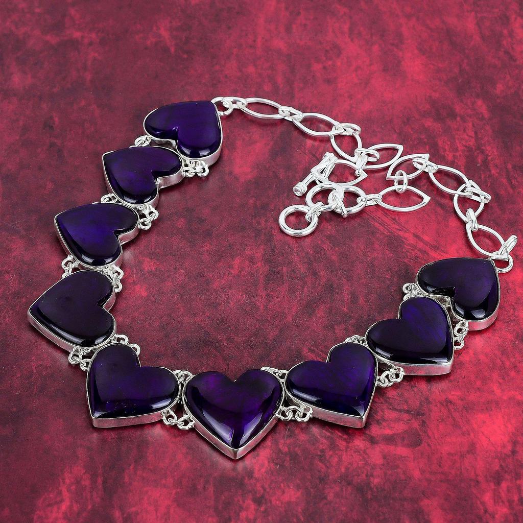 Purple Flash Labradorite 925 Solid Sterling Silver Jewelry, Handmade Bracelet & Necklace For Her, Fantastic Heart Shape Gemstone Jewelry Set For Women