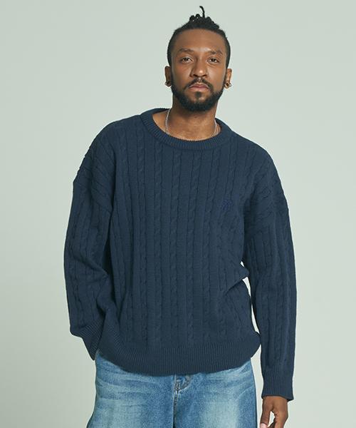 Tener Tnr Oversized Cable Knit Embroidered R Knit Navy F