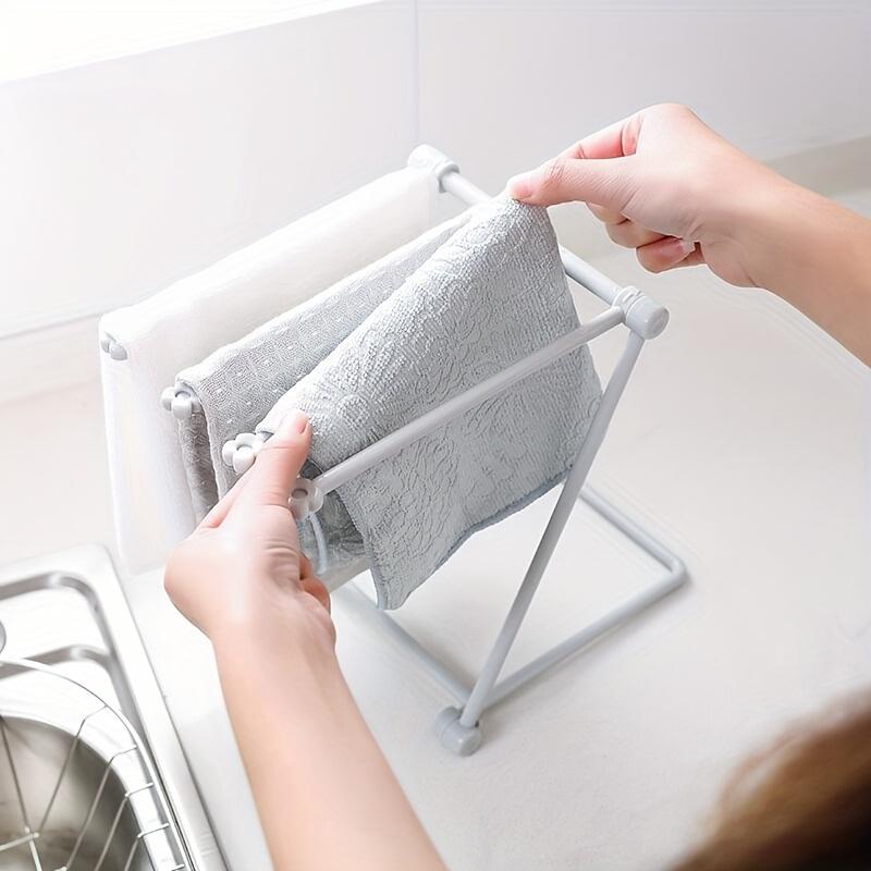 Desktop Foldable Towel Storage Rack Kitchen Vertical Dishcloth Hanging Shelf Multifunctional Countertops Water Cup Holder