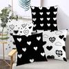 2D Flat Printing Black And White Heart Pattern Decorative Throw Pillows Polyester Pillowcase, Sofa Decorative Cushion Cov
