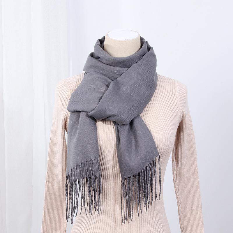 Big Red Scarf Korean Style Women's Winter Imitation Cashmere Thickened All Match Warm Shawl Solid Color Dual Use