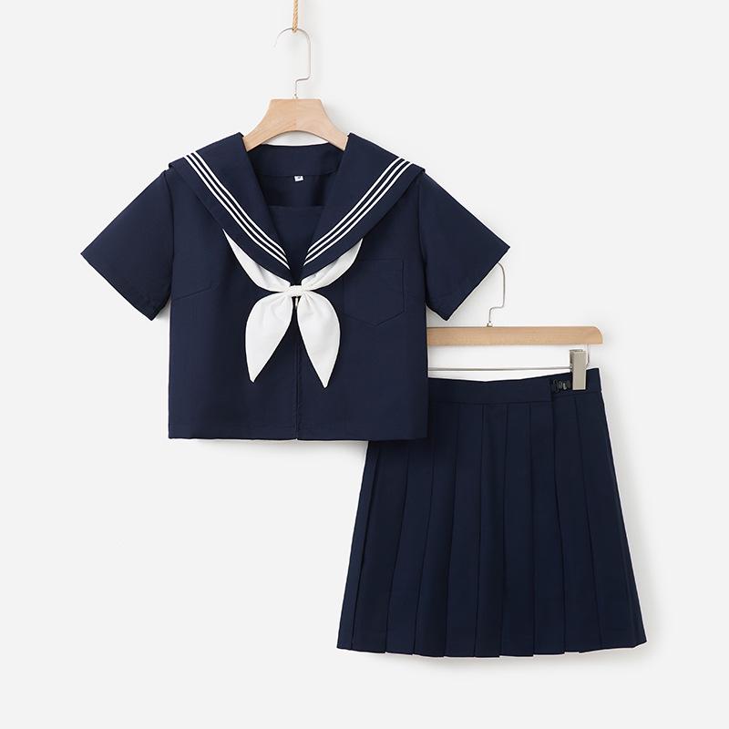 Authentic Dark Blue Three-Piece JK Uniform: Soft Girl Long-Sleeved Sailor Suit In Japanese Style