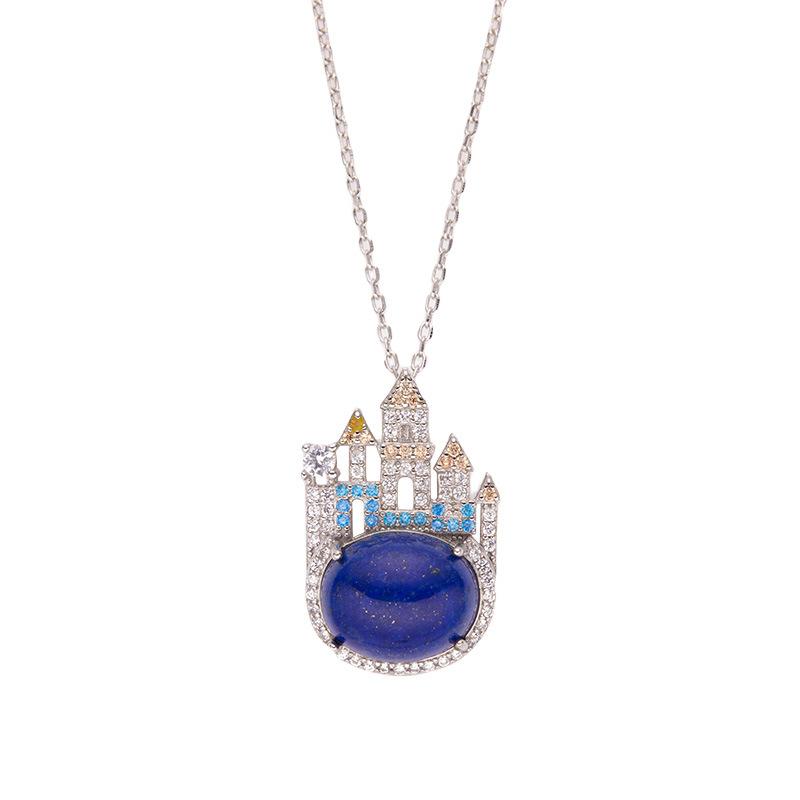 Personalized Earrings Castle Colored Treasure Pendant S925 Sterling Silver Inlaid With Natural Lapis Lazuli Gemstone Necklace Women'S Jewelry