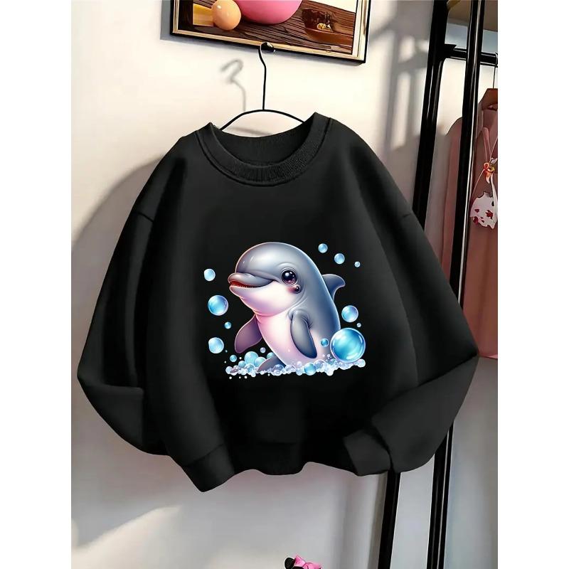 European sizes Kids' Crewneck Sweatshirt - Dolphin Bubbles | Playful Cute, , Sportswear and Casual Wear, Soft and Comfortable, Clothing, Teenagers