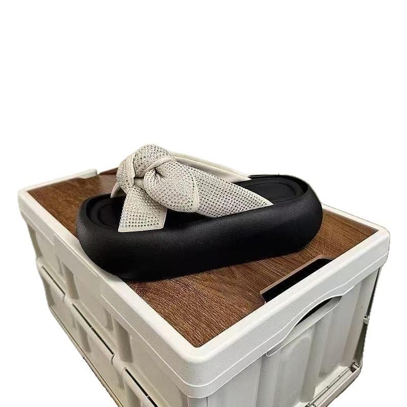 Summer new bow hot diamond outer wear women's slippers thick bottom super fairy super soft go out