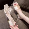 Slippers Women's Summer Outer Wear with Heel 2025 Summer New Women's Korean Version Low Heel Thick Heel Transparent One-word Sandals