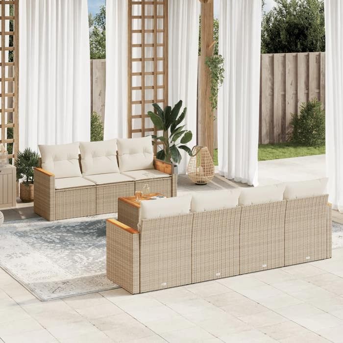 VidaXL Salon de Jardin avec Coussins 8 pcs, Canapés de Terrasse, Ensemble de Meubles de Patio, Mobilier d'Extérieur, Beige 3258208