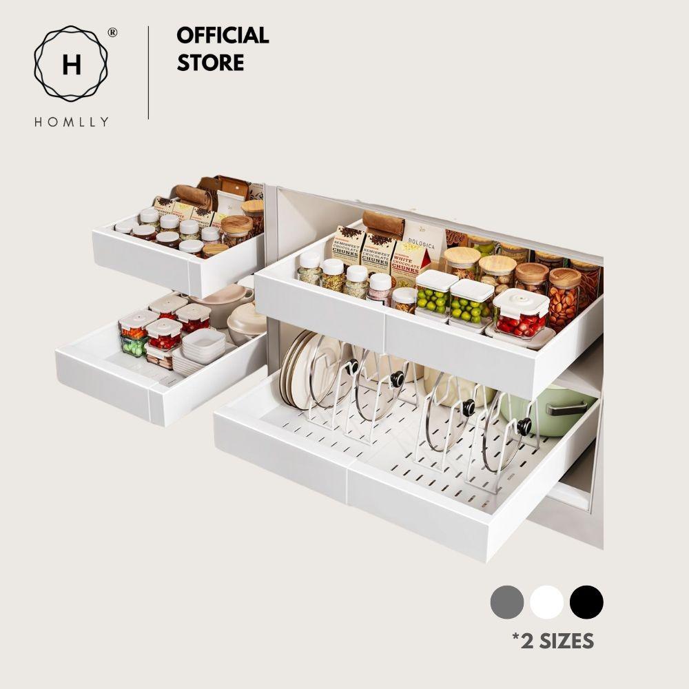 HOMLLY Expandable Roll Out Organizer Drawer for Kitchen Cabinet Pantry or Bathroom Storage (Width 32-68 Cm)