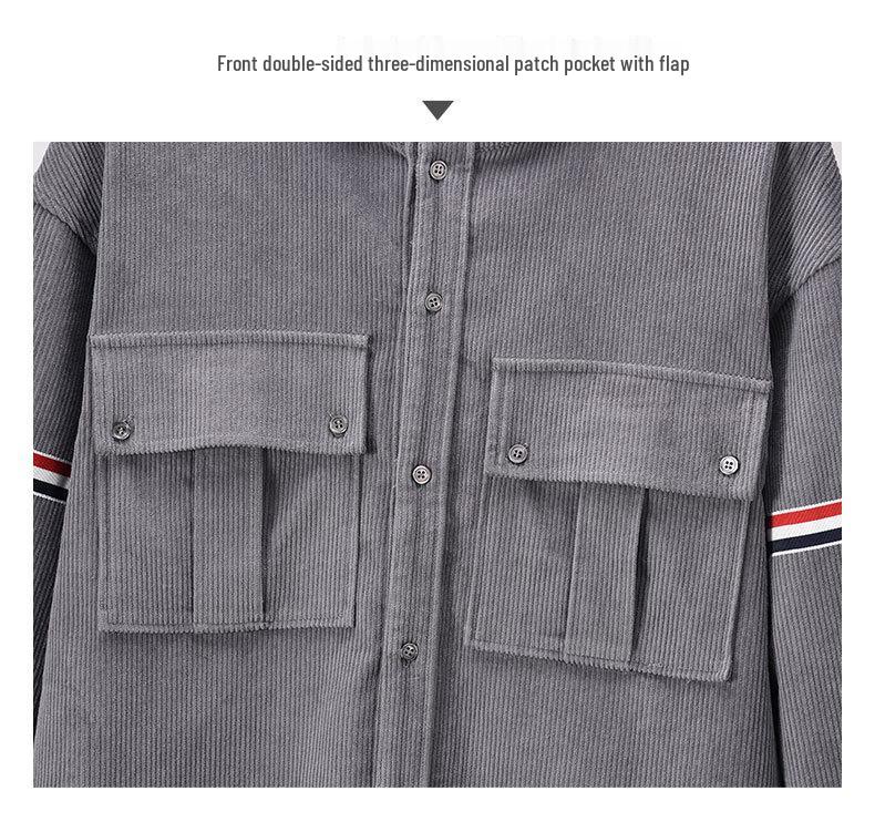 Autumn 2025 Corduroy Hooded Jacket with Red, White & Blue Stripes