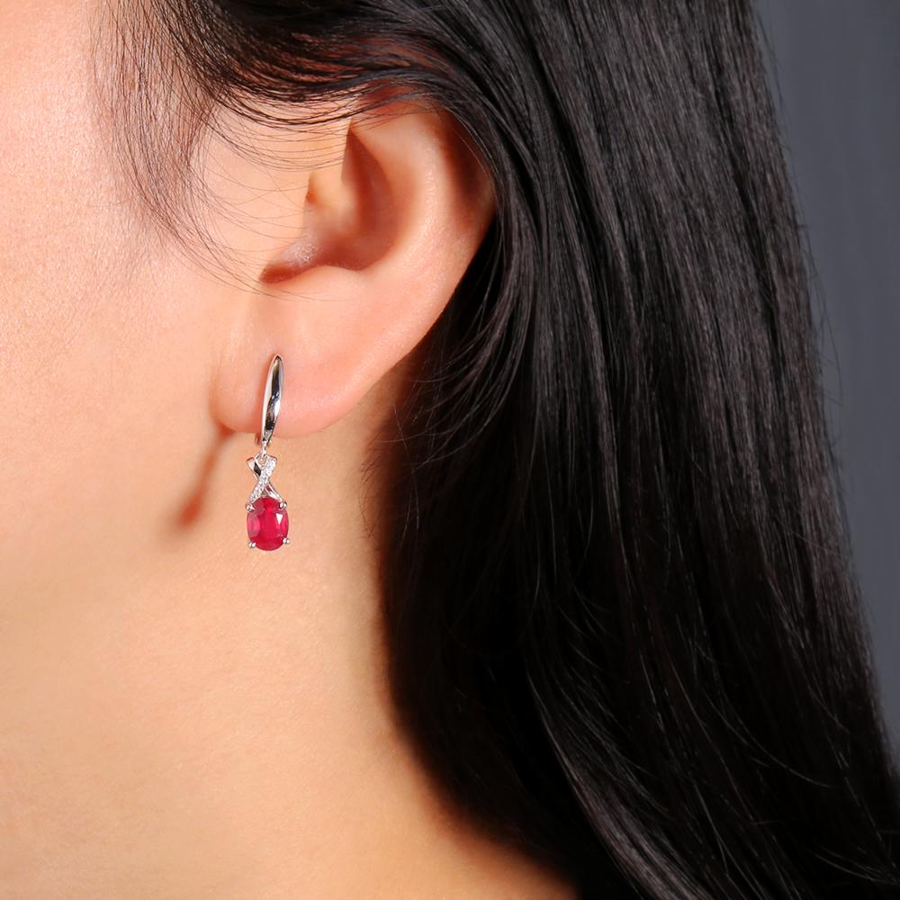 Edle und elegante Ohrringe aus Sterlingsilber mit echtem, natürlichem Rubin für Frauen, Verlobungs-, Jubiläums- und Bankettgeschenke