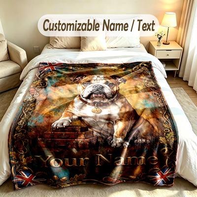 Dog Theme Soft Blanket Personalized Custom Name Text Print Warm Blanket Home Sofa Bedroom Decor