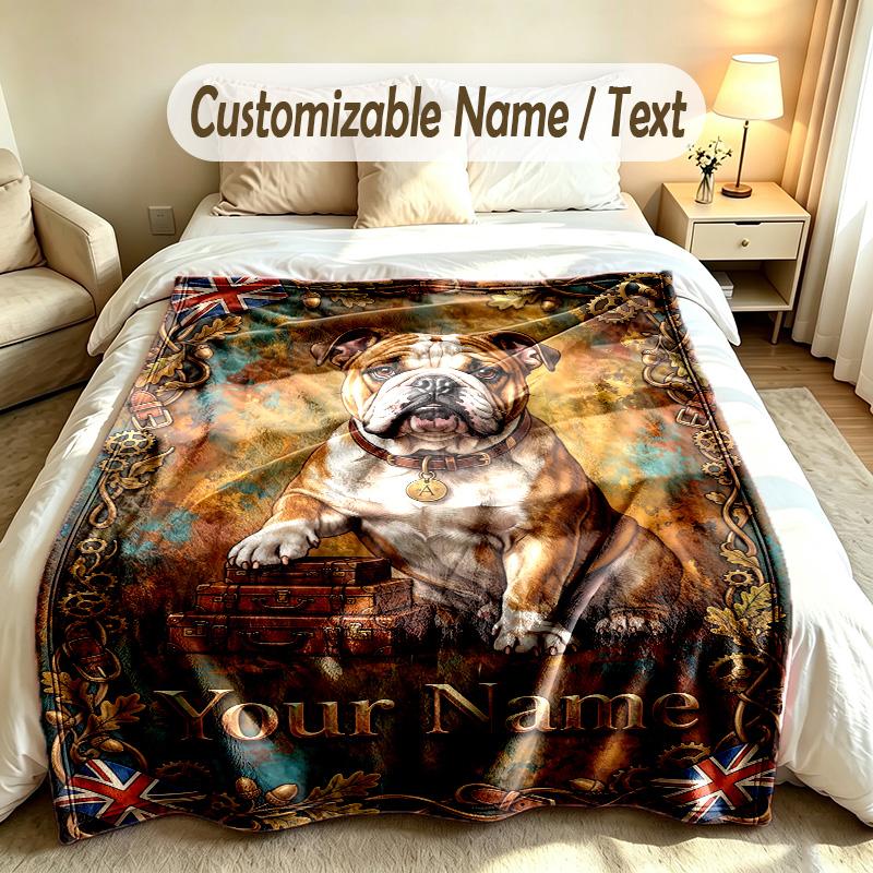 Dog Theme Soft Blanket Personalized Custom Name Text Print Warm Blanket Home Sofa Bedroom Decor