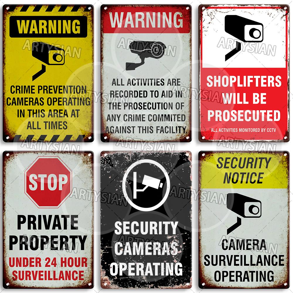 Surveillance Warning CCTV Camera Metal Sign Video Monitoring Alert Plaque Crime Prevention Facility Shop Security Poster